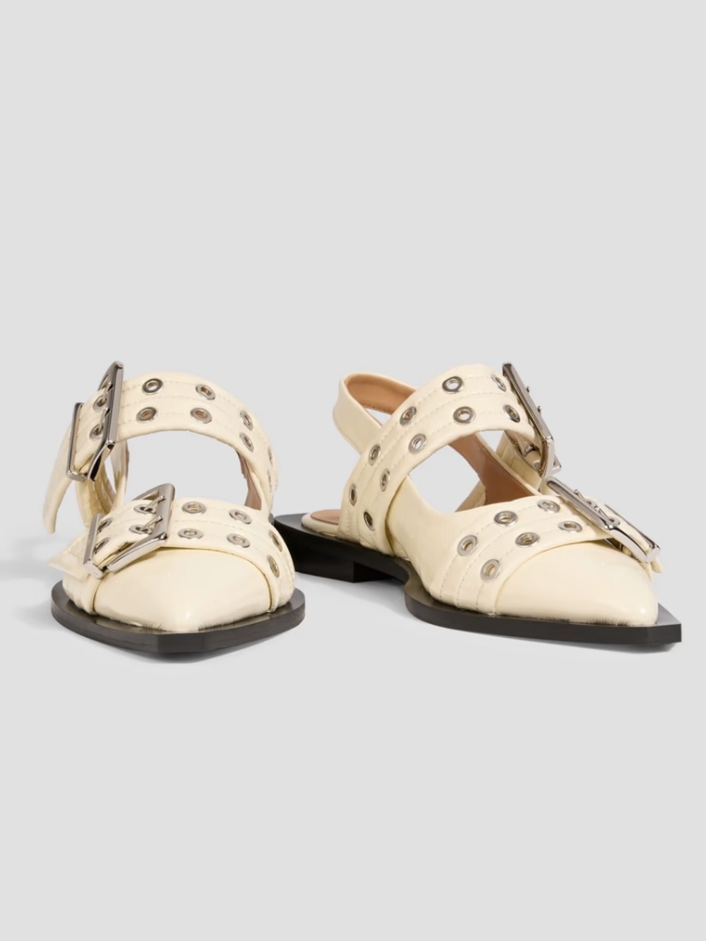 GANNI Buckled patent slingback point-toe flats